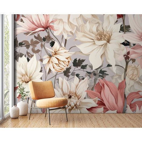 Papier peint fleuri pivoines retro dautomne - 150 x 250 cm (1/2)
