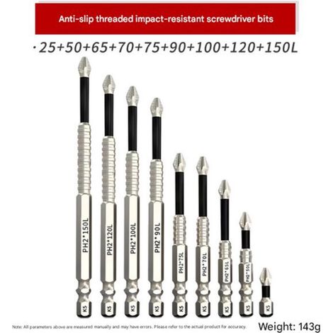Juego de destornilladores antideslizantes de 9 piezas，Puntas magnéticas PH2，Acero inoxidable，Diámetro de 25 a 150 mm，ergonómico y antideslizante