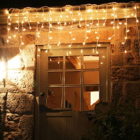 Guirlande Lumineuse Rideau Glaçons LED 220V Blanc Chaud, Décoration de Fête pour Jardin, Scène, Terrasse et Extérieur (1/5)