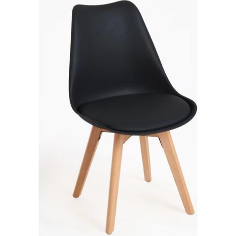 ORION91official® - SIRIO Chair  Black  Polypropylene Back  Padded Seat  Synthetic Leather  Beech Wood Legs  81x48x54 cm  Scandinavian Style  Dining Room  Office  Living Room  Home Office  Kitchen - sp (1/5)