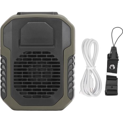 Ventilateur de ceinture portable USB rechargeable 6000mAh, 3 vitesses, avec cordon et pince, idéal pour travailleurs, couleur vert armée. (1/5)