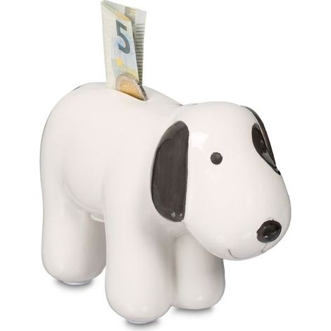 Salvadanaio a forma di cane in ceramica
