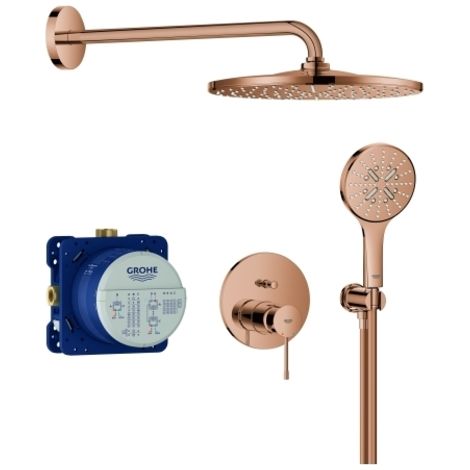Grohe – Colonne de douche hydromassante Rainshower Mono 310 – Douchette à main 3 jets – Régulateur de débit 9,5 l/min – Installation encastrée