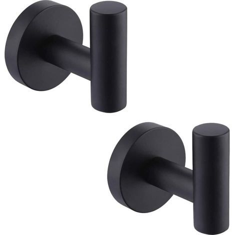 Black stainless steel towel hooks – corrosion resistant – maximum load 5 kg – set of 2 (1/5)