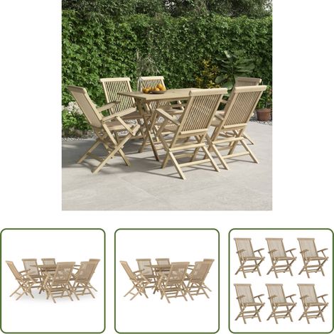 vidaXL Bois de teck - Salon de jardin 7 pcs gris bois de teck solide (1/5)