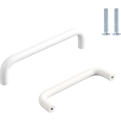 Lot de 2 Poignee Meuble Blanc,Ø10mm Poignée de Meuble Boutons de portes Cuisine Blanc Poignées Placard Tiroir, Entraxe 96mm (1/5)