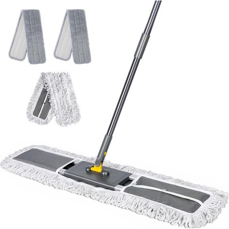 – Balai serpillère aluminium professionnel – Tête rotative 360° – Poignée ajustable 130-154 cm – 2 tampons microfibre – Nettoyage efficace grands espaces