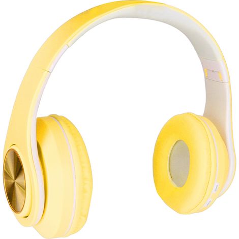 Geräuschunterdrückender, faltbarer, kabelloser On-Ear-Bluetooth-Kopfhörer mit farbiger Beleuchtung für Smartphone und Laptop, gelb (1/5)