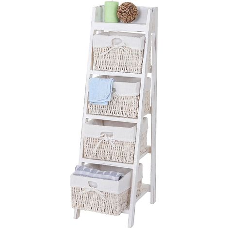 [NON UTILIZZATO] Scaffale cassettiera decorativa shabby vintage Goiana T704 legno paulonia 4x ceste bianco