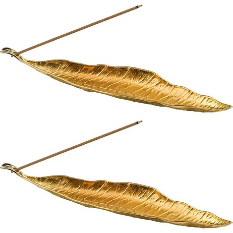 Porte-Encens Métal - Lot de 2 - Alliage Zinc Doré - Design Feuille pour Cendres - Méditation Yoga Salon - 15 cm (1/5)