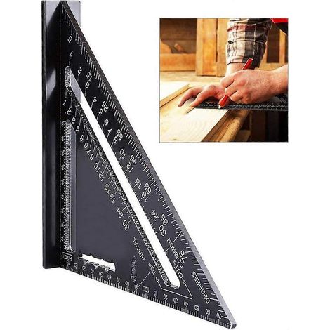 Équerre de charpentier robuste en alliage d'aluminium, équerre triangulaire noire, équerre à échelle précise, équerre rectangulaire, équerre d'angle épaisse, règle pour mesurer les voitures (1/5)