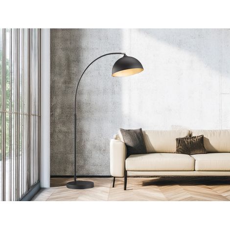 LED Bogenlampe dimmbar mit Lampenschirm Schwarz Gold, Höhe 200cm (1/5)