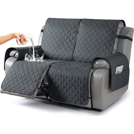 Housse canapé inclinable 2 places, Imperméable, Poche, Lavable, Gris foncé (1/5)