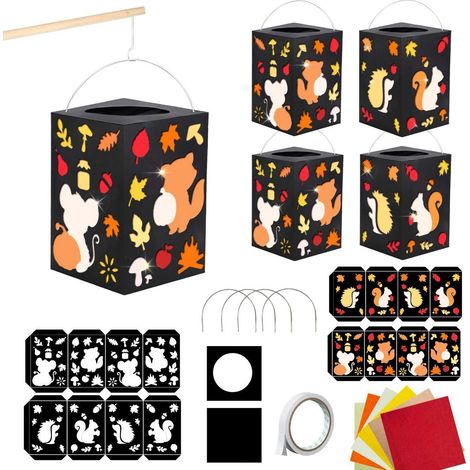 4er Set Papierlaternen Herbstdeko mit Tiermotiven, faltbar