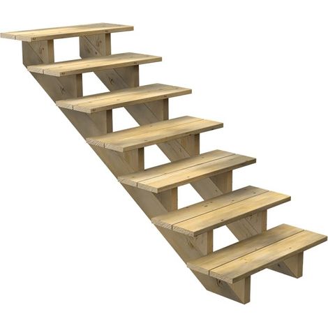 Escalier Bois Exterieur - 7 Marches - Largeur = 80cm - Marches découpables - Sans Contremarches - Pin du Nord - Traité Autoclave