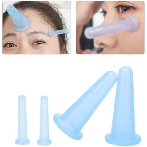 Ensemble de ventouses pour le visage et les yeux, ventouses de massage en silicone – Lot de 4 tasses bleues (2 grandes 2 petites) (1/4)