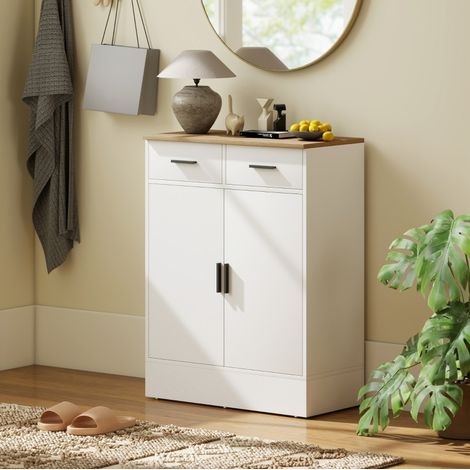 Sideboard 68.6x35x90.3 cm weiß Holz mit 2 Schubladen und verstellbarem Regal (1/5)