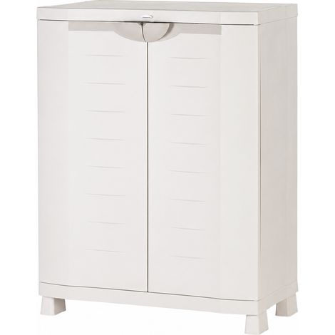 Armoire de rangement basse 2 portes et 4 étagères métalliques intérieur/extérieur coloris beige - Longueur 70 x Profondeur 45 x Hauteur 100 cm (1/5)