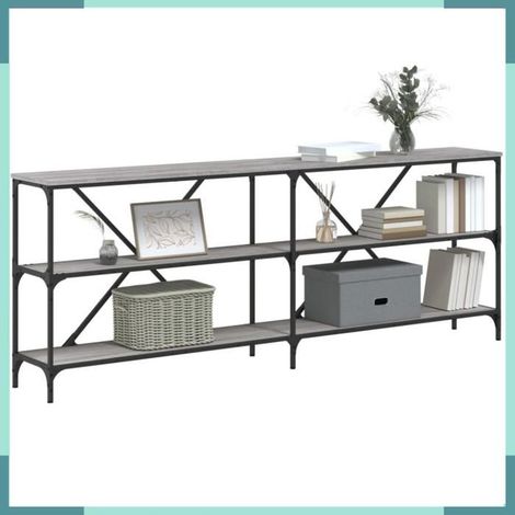 832861 Table console sonoma gris 200x30x75 cm bois d'ingénierie et fer (1/5)