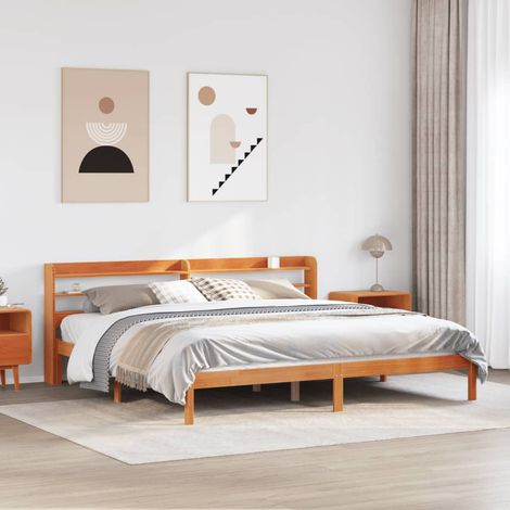 Estructura cama con cabecero madera pino marrón cera 200x200 cm vidaXL (1/5)