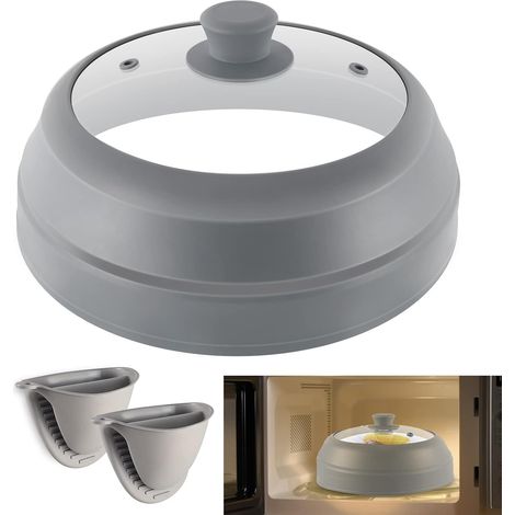 Couvercle anti-éclaboussures micro-ondes 26,7 cm pliable silicone verre aération vapeur qualité alimentaire