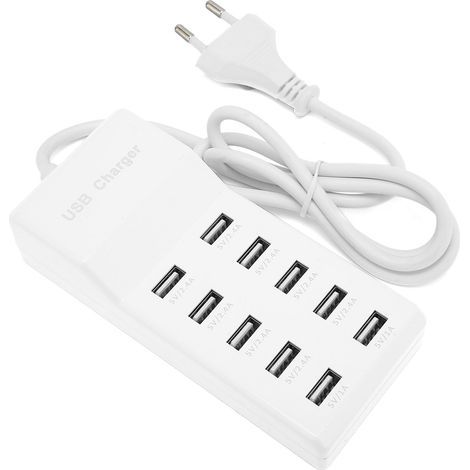 Station de charge USB, 10 ports, chargeur intelligent mural, compatible avec divers appareils, prise standard européenne, 100-240V. (1/5)