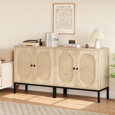 2 buffets rotin scandinaves – étagères métal 80 cm (1/5)