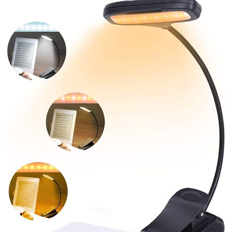 Lampe de lecture rechargeable, lampe de chevet, 3 températures de couleur, luminosité réglable en continu, lampe de lecture à pince rotative à 360° (1/5)