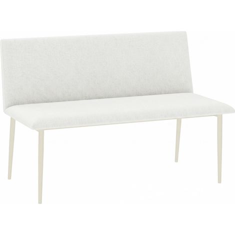 Banc de salle à manger sans accoudoirs, tissu aspect lin, banc de cuisine avec dossier et pieds en métal, pour salon, Crème (1/5)