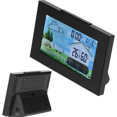 Wetteruhr mit farbigem Touchscreen und Hintergrundbeleuchtung, Innen- und Außenthermometer, Hygrometer, Wettervorhersage (1/5)