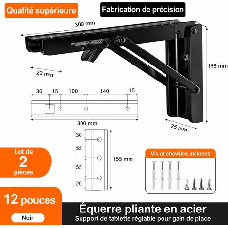 Lot de 2 équerres pliantes triangulaires pour étagère murale 12 pouces noir noir 12 30 × 2,5 × 15,5 cm 738 g – Livraison gratuite