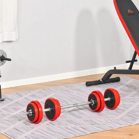2-in-1 Hantelset, 20 kg, kratzfeste Kunststoffbeschichtung, rot und schwarz