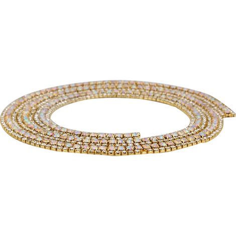 Trois rangées de stores enrouleurs en maille diamant ornés de rubans de strass en cristal étincelants (dorés). (1/5)