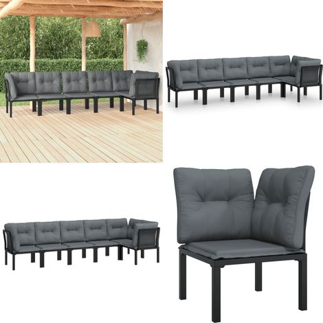 6-tlg. Garten-Lounge-Set Schwarz und Grau Poly Rattan - Gartensessel - Loungesessel - Gartenmöbeln - Outdoor Möbel - Rattan Sessel - Home & Living