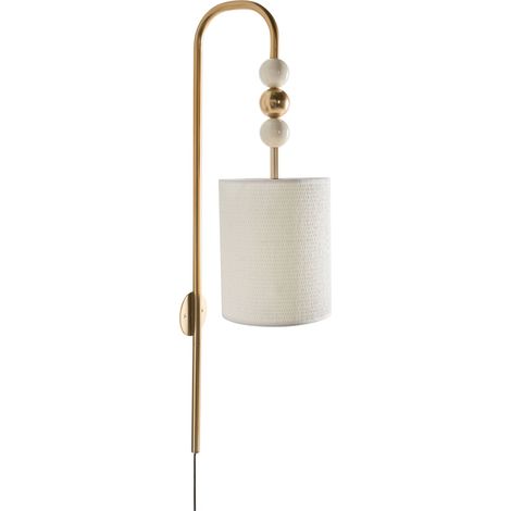 Wall Lamp Brass and Beige Iron Fabric Drum Shade Mid-Century Modern Style LOKY