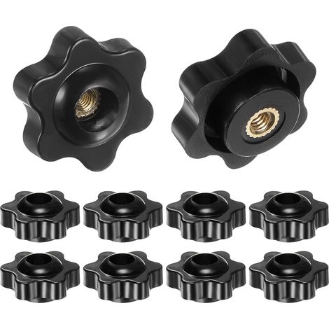 10 Stück Sternknöpfe, M4-Innengewinde, 25 mm, Kunststoffkopf, aufschraubbare Messing-Klemmgriffe mit Durchgangsbohrung, Gewindegriffe, Schwarz (1/5)