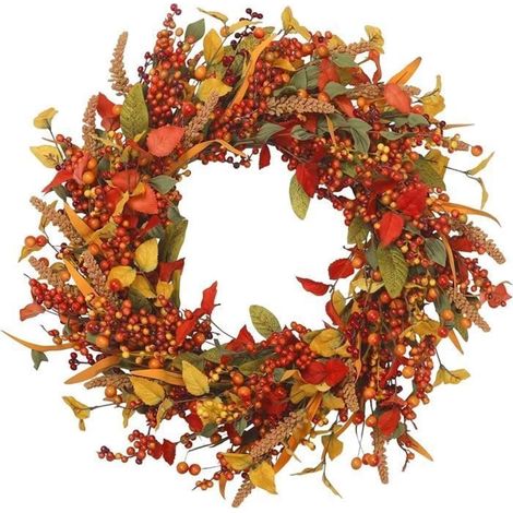 Herbstkrone - Dekorativ - 45x45x7cm - Seide und Kunststoff - Für den Außenbereich - Farben gemischt Orange, Gelb, Rot