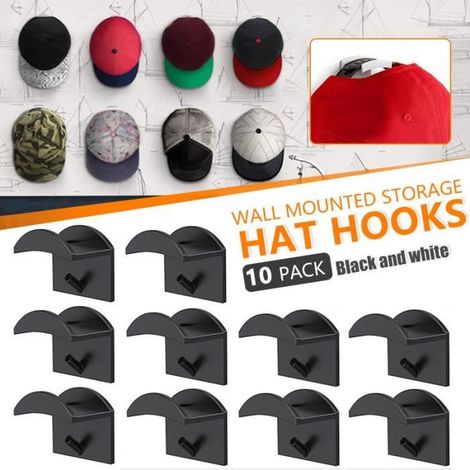 10pcs Crochets noir muraux pour chapeau, support de casquette de baseball adhésif sans poinçon, pour salon chambre (1/4)