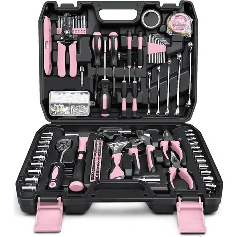 Boite a Outils Complete 281 pièces - Caisse a outil pour Hommes et Femmes Malette Outils Complet Avec Ensemble de Clés à Douille Ensemble de Tournevis Clé Hexagonale Métrique Pinces Rose (1/5)