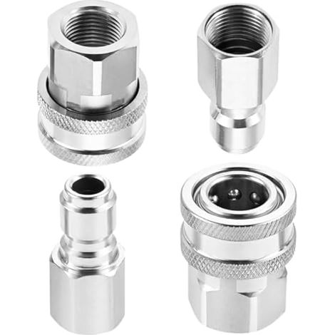 4 pièces adaptateurs de raccord rapide en acier inoxydable G3/8" mâle et femelle vers 3/8"  Kit de raccords rapides pour nettoyeur haute pression, accessoires