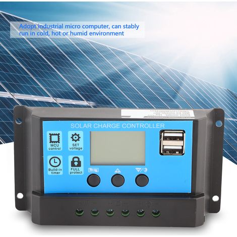Régulateur de charge solaire PWM 12V/24V avec double port USB, écran LCD, 10A (YJSS-10A) (1/5)