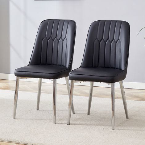 Set di 2 sedie da pranzo, sedie dal design moderno per cucina e soggiorno, metallo argentato e similpelle PU imbottita, Nero (1/5)