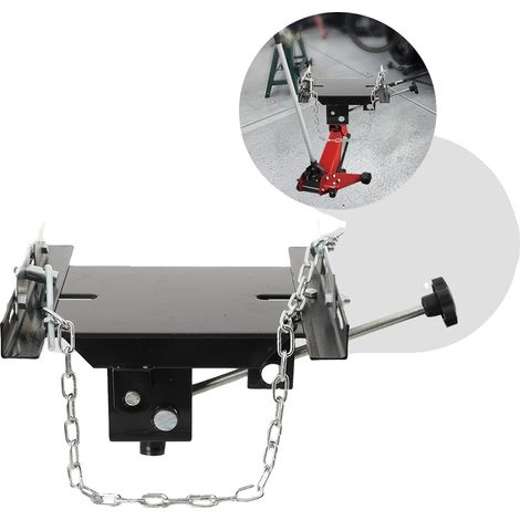 Plateau d'adaptateur de cric de transmission, capacité de charge 0,5 tonne, matériau acier Q235, dimensions de plateau ajustables, renforts de selle ajustables, chaînes de sécurité intégrées (1/5)