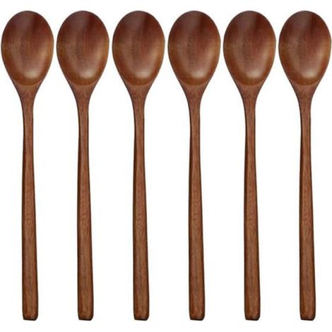 HOXILEELEO - Lot de 6 cuillères en bois à long manche de style coréen, idéales pour les repas de restaurant ou les pique-niques. (1/5)