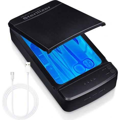 Stérilisateur d’outils à ongles, boîte de stérilisation USB portable à lumière bleue, destinée aux salons de manucure, adaptée pour pinces, ciseaux de tatouage, bijoux, téléphones, montres et clés — c (1/4)