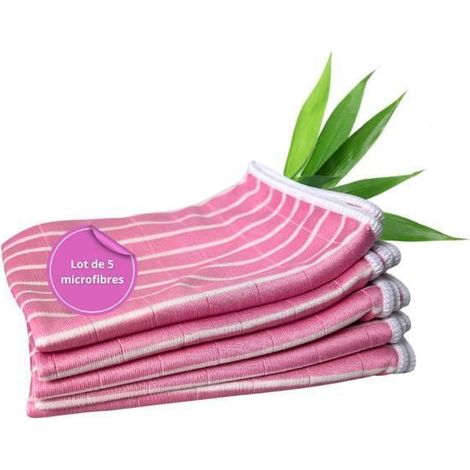 Chiffons microfibres bambou, lavables écologiques sans trace pour cuisine, vitres, inox, salle de bain - lot de 5, 48x36cm rose