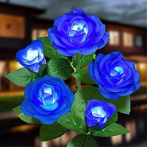 Lampe solaire de jardin rose, lampe solaire en forme de fleur, étanche, pour la décoration de Noël de votre terrasse ou patio, 5 têtes - bleues, 1 pièce-AquaForge