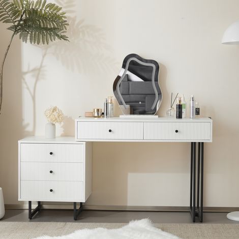 Tocador con specchio LED a 3 colori, piano estraibile, 5 cassetti, 100 x 40 x 76 cm, bianco HAVRYA (1/5)