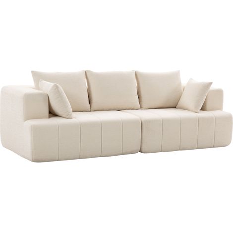 Canapé 3 places - HOMCOM - large assise rembourrée, coussins à ressorts, 2 coussins - chenille - 248 x 104 x 87 cm - beige (1/5)