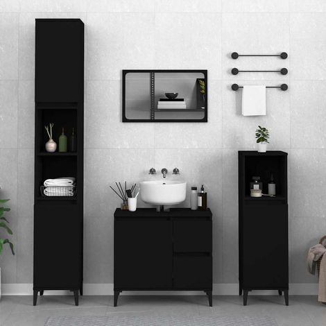 vidaXL Armoire de salle de bain noir 30x30x100 cm bois d'ingénierie (1/5)